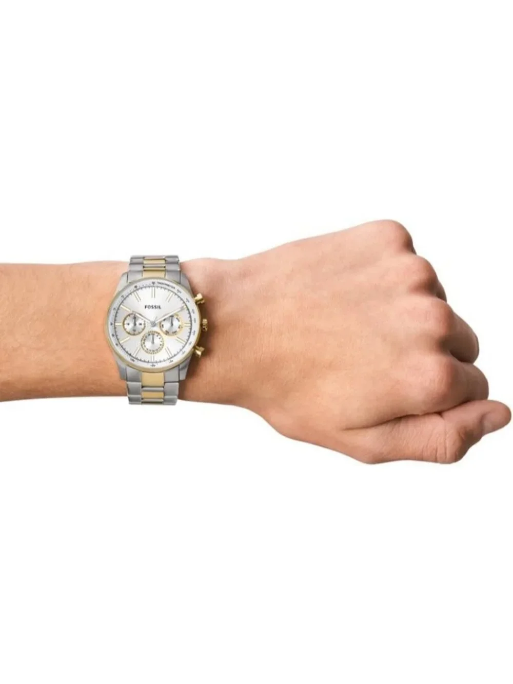 Men's Gold Silver Two Tone Multifunction Stainless Steel Casual Wrist Watches